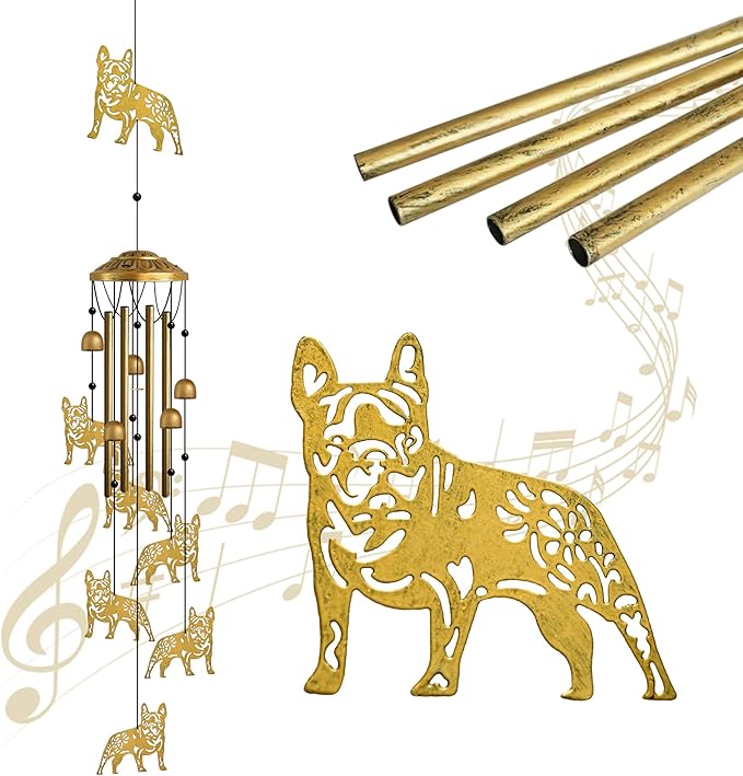 Garden Decor Outdoor Puppy Hanging Wind Chime Decorative - French Bulldog Wind Chimes Hanging Ornament for Pet Lovers Metal Animal Outdoor Garden Art Backyard Decor