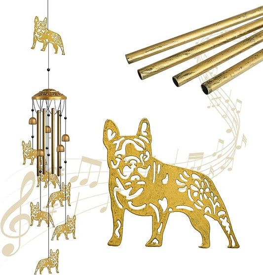 Garden Decor Outdoor Puppy Hanging Wind Chime Decorative - French Bulldog Wind Chimes Hanging Ornament for Pet Lovers Metal Animal Outdoor Garden Art Backyard Decor