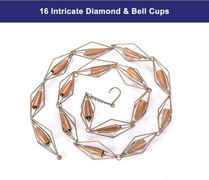 8.5 Feet Diamond & Bell Rain Chain for Outsides, Rain Catch Chains for Gutters Downspouts, Copper Patina Finish Iron