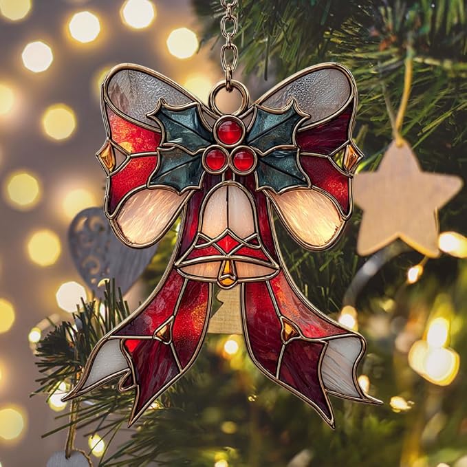 Winter Scarf Knot Mistletoe Acrylic Suncatcher Stained Glass Effect Window Car Hanging Christmas Ornament Indoor Outdoor Decor Garden Sun Catcher Panel for Women Mom Grandma