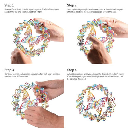 LONGSHENG Butterfly Wind Spinner- 3D Indoor Outdoor Garden Decoration Crafts Ornaments Hand Painted Stainless 6 inch