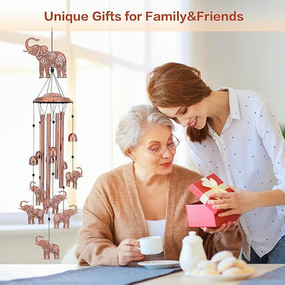 Elephant Wind Chimes Outdoor Elephant Gifts for Women/Men/Mom/Grandma/Wife Birthday Gifts Memorial Gift Metal WindChimes for Outside/Indoors, Home, Lawn, Porch, Patio, Garden Decor, Yard Decorations