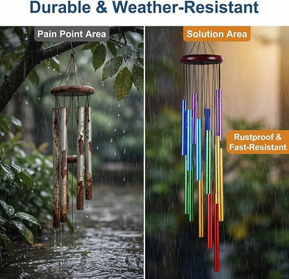 Wind Chimes for Outside, Colorful Wind Chimes with 12 Aluminum Tunes, Musical Outdoor Wind Chimes for Patio Garden Yard Home Decor, Memorial Wind Chime Gifts for Mom Grandma