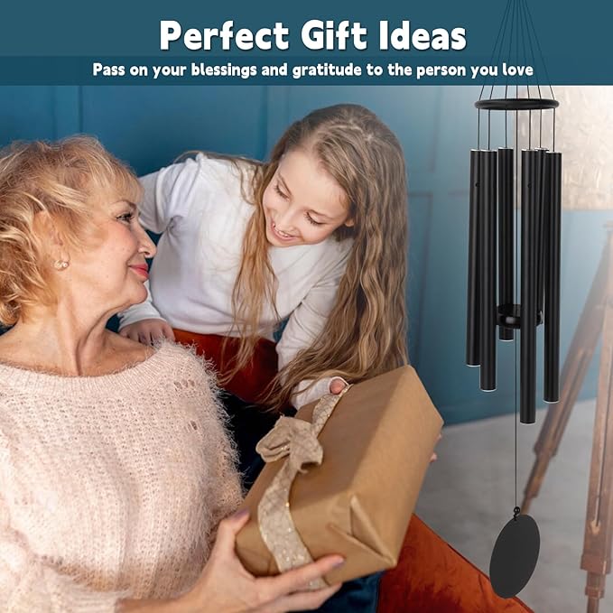 Outdoor Wind Chimes 32" Black Aluminum Wind Chimes for Garden, Patio Decor - Deep Tones Create Zen Atmosphere, Soothing Relaxation Gift for Mom, Dad, Women, Men, Unisex