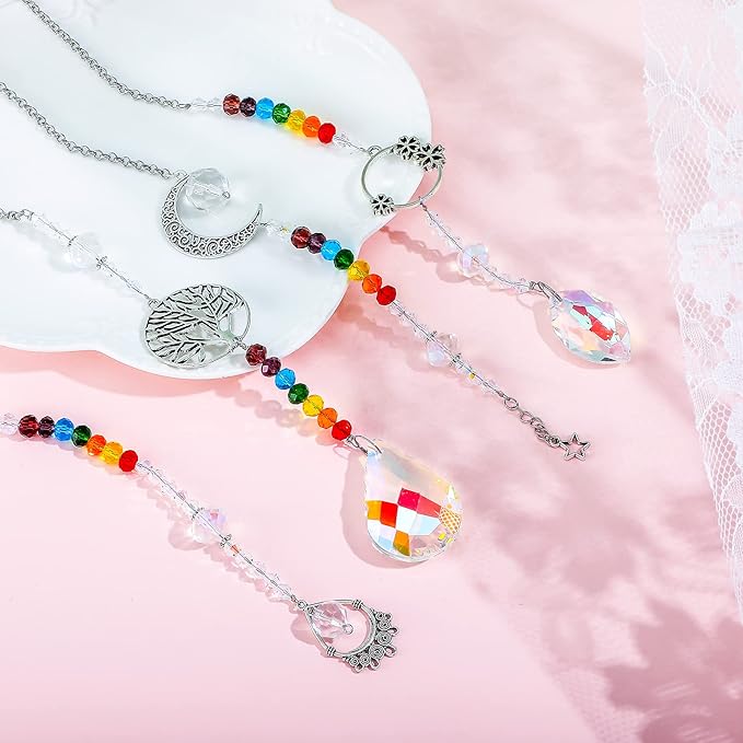 7 Pieces Sun Catcher Crystals Colorful Hanging Prism Suncatcher Window Ornament Beads Chain Sphere Chandelier Pendants for Home Wedding Gifts Decoration (Fresh)