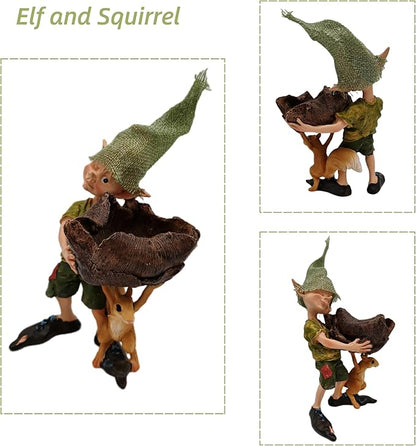 Fairy Garden Decor Elf Figurine,Pixie and Squirrel Statue, Perfect Patio & Garden Decoration, 6.5 Inches Tall - Ideal Miniature Landscape & Desktop Ornament