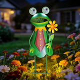 HONGLAND Solar Frog Garden Statue with Blinking LED Eyes, 21“ Metal Frog Yard Decorations Outdoor for Patio Backyard Garden Decor, Unique Birthday Housewarming Gifts for Women Mom Grandma