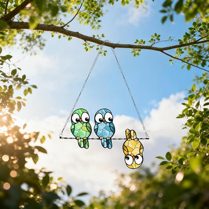 Stained Glass Window Hanging Multicolor Owls Ornaments - Handmade Stained Glass Suncatchers Hanging Outdoor Garden Decor - Decoration for Home Garden Christmas Party Wedding Housewarming Gifts