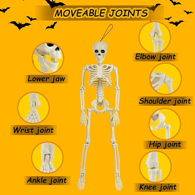 18 Packs Skeleton Halloween Decorations Outdoor with 16" Full Body Posable Joints Skeletons Decor, Halloween Party Decor Indoor, Yard Garden Lawn Graveyard Haunted House Props Spooky Party Decorations