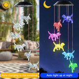 Solar Wind Chimes, Dog Wind Chimes Gifts for Mom Grandma Women Wife Girls, IP65 Waterproof Hanging Memorial Windchimes with 7 Color Changing LED Lights for Outside Garden Yard Decorations