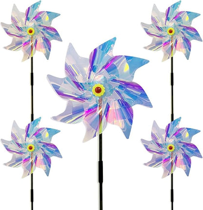 5 Pack Pinwheels for Yard and Garden,Reflective Pinwheels Bird Deterrents Pinwheels for Outside Pinwheel Devices Outdoor Pinwheels for Kids (Transparent Pinwheel 5)