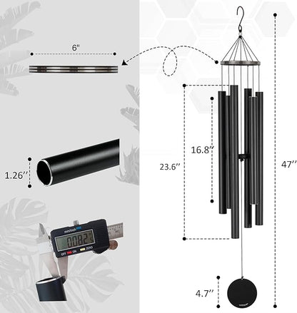 Vanquer Wind Chimes for Outside Deep Tone - 48'' Wind Chimes Outdoor Clearance, Deep Tone, Memorial WindChimes, Outdoor Décor, Wind Spinner, Sympathy Gift, Patio, Home Décor (Black)