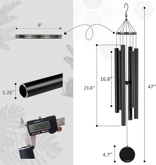 Vanquer Wind Chimes for Outside Deep Tone - 48'' Wind Chimes Outdoor Clearance, Deep Tone, Memorial WindChimes, Outdoor Décor, Wind Spinner, Sympathy Gift, Patio, Home Décor (Black)