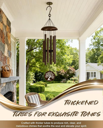 32" Memorial Wind Chimes Outdoor Deep Tone, C Major Tuned Aluminum Wind Chime with Gift Box & Message Envelope, Sympathy Wind Chime for Garden Patio Hanging Decor, Tree Pattern, Bronze