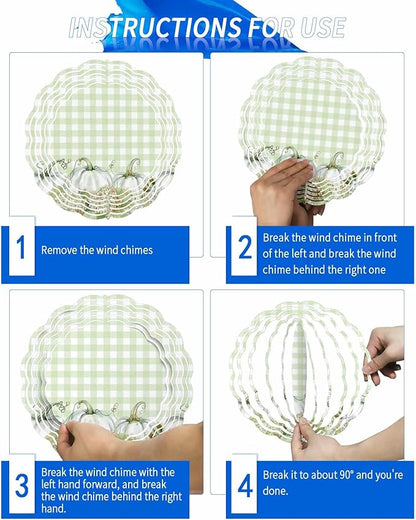 Stainless Steel Wind Spinner for Yard Garden Decoration, Pumpkin Green Hydrangea Plaid Botanical Fall Round Wind Sculpture Spinner 3D Crafts Hanging Ornaments for Indoor Outdoor, 8 Inch