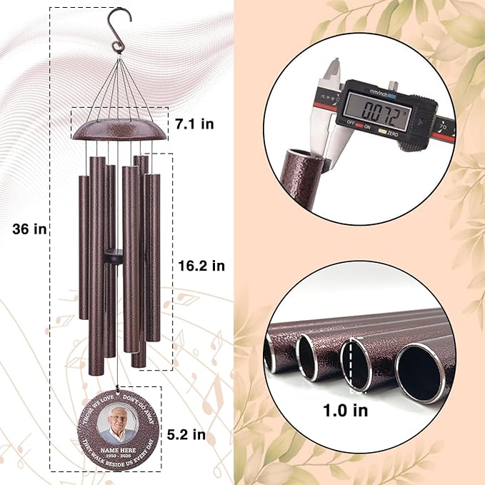 Personalized Memorial Wind Chimes for Outside, Custom Photo with Name & Date, in Loving Memory, Sympathy Gifts, Keepsake Loss of Beloved One, Gifts for Funeral (Produced in USA)