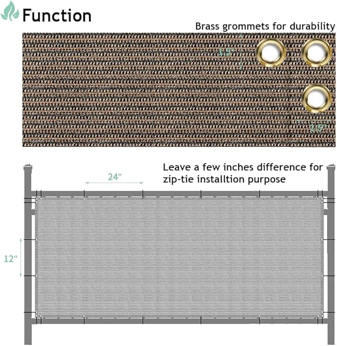 SunnyRoyal 3'x10' Balcony Privacy Fence Screen Apartment Railing Deck Cover, 3FT Outdoor Patio Screens with Zip Ties, HDPE Shade Cloth with Grommets, Mesh Fabric for Porch Backyard, Brown