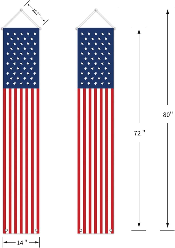 4th of July Decorations Outdoor - Hanging American Flag Banners Stars and Stripes Porch Sign -Patriotic Memorial Day Decor Party Supplies for July Fourth Independence Labor - Red White Blue (2 Pcs)