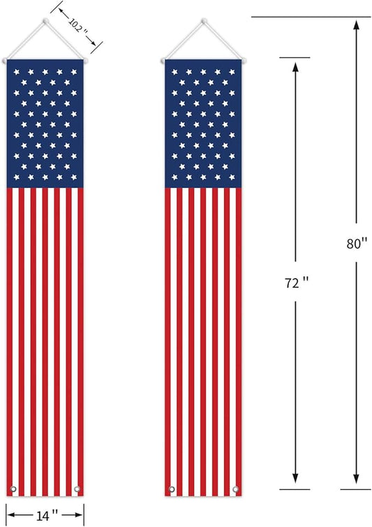4th of July Decorations Outdoor - Hanging American Flag Banners Stars and Stripes Porch Sign -Patriotic Memorial Day Decor Party Supplies for July Fourth Independence Labor - Red White Blue (2 Pcs)