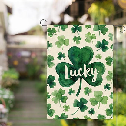 St Patricks Day Lucky Shamrock Garden Flag Irish March Garden Flag Happy St Patricks Day Double Sided Outdoor House Flag for Outside Yard Decorations 12×18 Inch