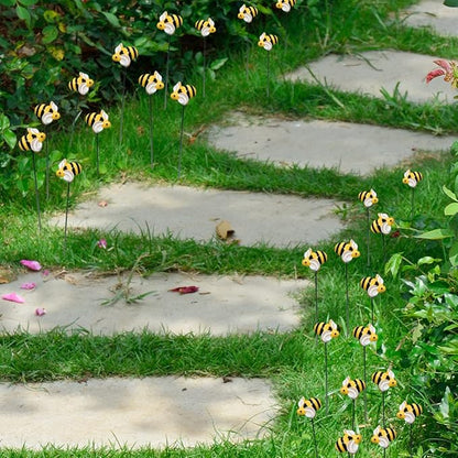 10Pcs Bee Garden Stakes Decor Metal Yard Art Ornaments Front Yard Art Stick Floral Picks Spring Summer Resin Bumble Bees Garden Stakes Outdoor Lawn Pathway Patio Plant Pot, Flower Bed Yellow