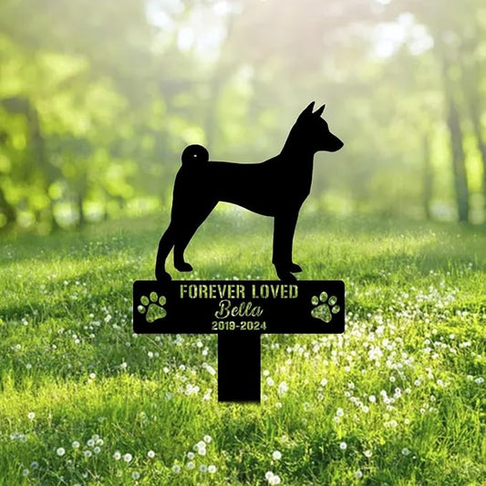 Custom Basenji Metal Memorial Garden Stake Personalized Pet Grave Marker Name Sign Remembrance Stake Decor Sympathy Dog Loss,Outdoor Statues for Yard Garden Lawn Patio Pathway Grave Ornament Gift.