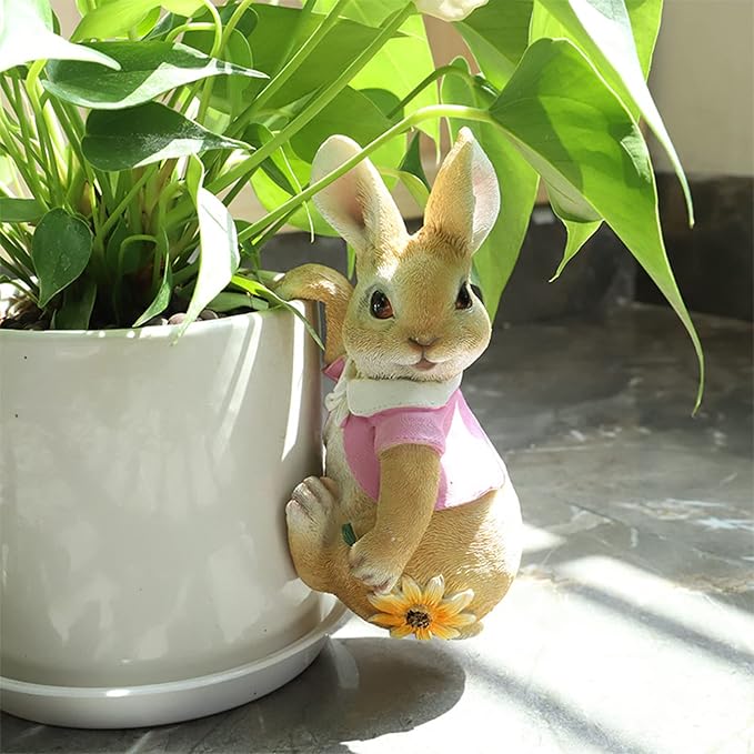 Mini Hanging Bunny Resin Garden Statues, Cute Rabbits Sculpture, Indoor Outdoor Decorations Cute Rabbits Planter Pots Hanger, Art Décor Figurine Ornament for Easter Yard Home Garden Patio