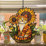 Happy Tabby Cat Acrylic Suncatcher Stained Glass Effect Window Car Hanging Christmas Ornament Indoor Outdoor Decor Garden Sun Catcher Panel Gifts for Cat Lover for Women Mom Grandma
