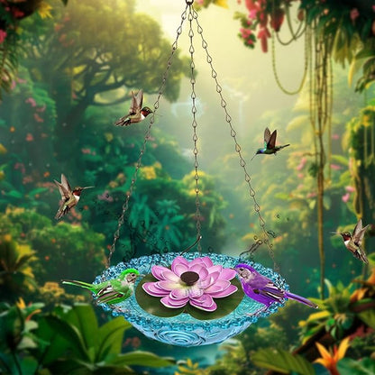Hanging Solar Bird Bath Fountain, Hanging Bird Bath with Solar Fountain Pump, Bird Bath Fountain, Solar Powered Metal Bird Bath Bowl for Outdoor Garden Backyard Patio