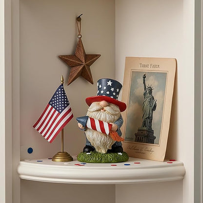 Patriotic Garden Gnome Statue with Firework – Resin Fourth of July Gnome Decoration for Yard, Garden & Home, Independence Day Decor