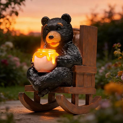 Solar Garden Statues Black Bear Decor Resin Bear Statues Outdoor with Solar Light Animal Figurine for Outside Yard Lawn and Patio Decorations Gardening Gifts for Women 3.5 * 5.5 * 6.25 Inch