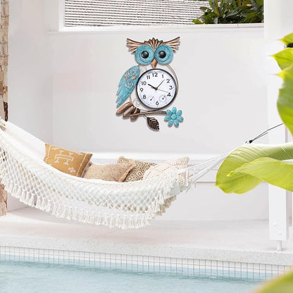 MUMTOP Owl Outdoor Clock Waterproof, 14.56 Inch Outside Wall Clock with Thermometer Combo for Patio Pool Garden Home Decor