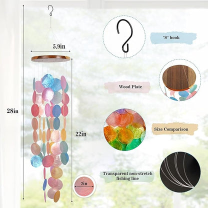 ASTARIN Capiz Shell Wind Chime for Outside 28” Handcrafted Windchime Outdoor Beach Chimes Garden Decor Gift for Women