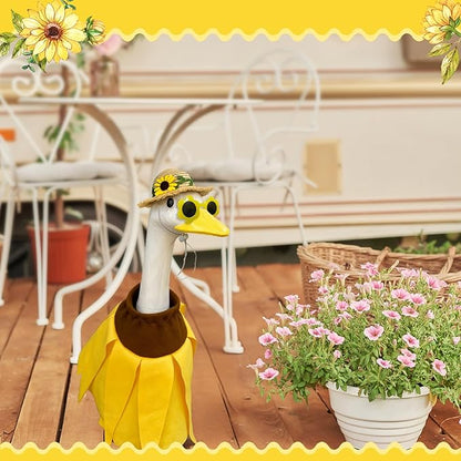 MASU&FHWE Sunflower Goose Outfit Spring Costume Set, Dress with Straw Hat and Sunglasses for 23" Cement Goose Statue, Outdoor Garden Yard Patio Lawn Decor