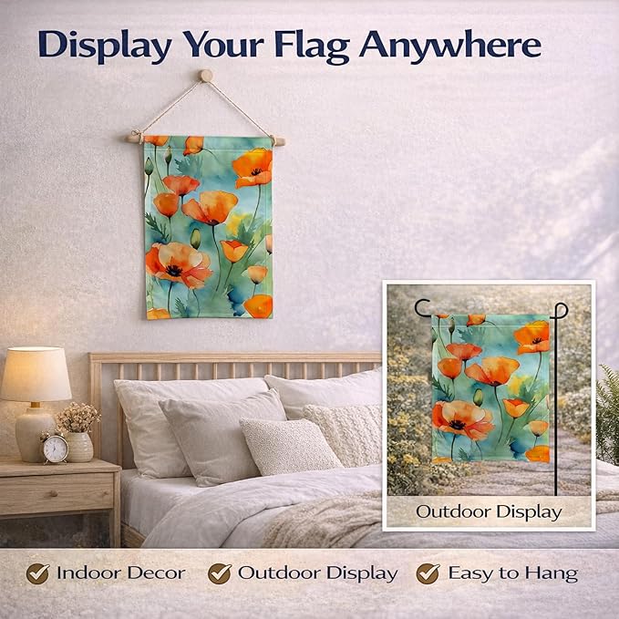 Caroline's Treasures California California Poppies in Watercolor Garden Flag Mailbox Flag Decorative Yard Flag Banner Outside Patio Artwork Yard Flower Beds, Garden Size, Multicolor