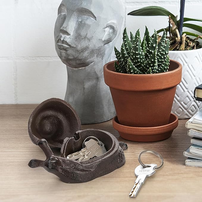 Pumtus Cast Iron Key Hider, Snail Hide-a-Key Holder, Outside Spare Key Hider Figurine, Small Snail Garden Statues Ornament, Decorative Jewelry Trinkets Box for Ear Studs Rings Paper Clips