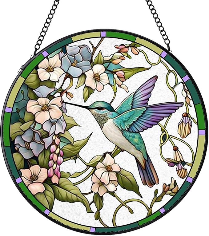 Stained Glass Suncatchers Window Hanging, Flowers Bird Sun Catchers Indoor Window Stained Glass Hanging Garden Decor, Birthday Gifts for Mom Grandma Aunt Sister Bestie 6.3 in