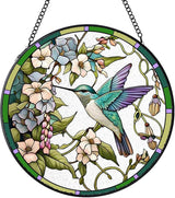 Stained Glass Suncatchers Window Hanging, Flowers Bird Sun Catchers Indoor Window Stained Glass Hanging Garden Decor, Birthday Gifts for Mom Grandma Aunt Sister Bestie 7.8 in