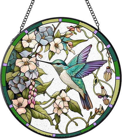 Stained Glass Suncatchers Window Hanging, Flowers Bird Sun Catchers Indoor Window Stained Glass Hanging Garden Decor, Birthday Gifts for Mom Grandma Aunt Sister Bestie 7.8 in