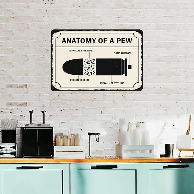 Warning Sign, Anatomy Of A Pew, Private Property Yard Metal Tin Sign Wall Decor, Industrial Grade Aluminum 8X12 Inch