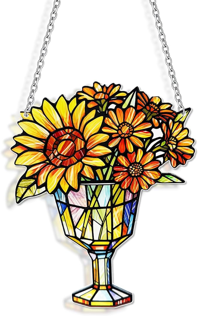 Sunflower Suncatcher Stained Glass, Sunflower Suncatcher Window Hanging, Flower Suncatcher for Grandma/Mom/Friend