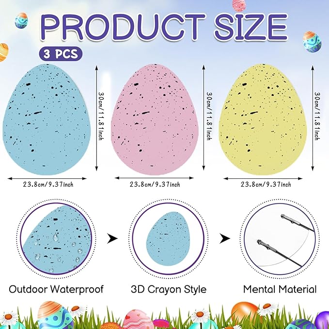 DoubleFill 3 Pcs Easter Decorations Outdoor 3D Metal Easter Eggs Tulip Yard Signs Decorative Garden Stakes Eggs Bunny Lawn Decorations Yard Decor for Spring Lawn Pathway Garden (Spotted Style)
