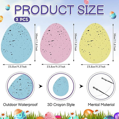DoubleFill 3 Pcs Easter Decorations Outdoor 3D Metal Easter Eggs Tulip Yard Signs Decorative Garden Stakes Eggs Bunny Lawn Decorations Yard Decor for Spring Lawn Pathway Garden (Spotted Style)