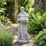 St Francis Garden Yard Decor Statues 28.74 Inch Saint Francis of Assisi Catholic Christian Lawn Patio Outdoor Sculptures Magnesium Oxide Stone Art Decorations，Dark Grey