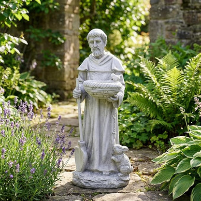 St Francis Garden Yard Decor Statues 28.74 Inch Saint Francis of Assisi Catholic Christian Lawn Patio Outdoor Sculptures Magnesium Oxide Stone Art Decorations，Dark Grey