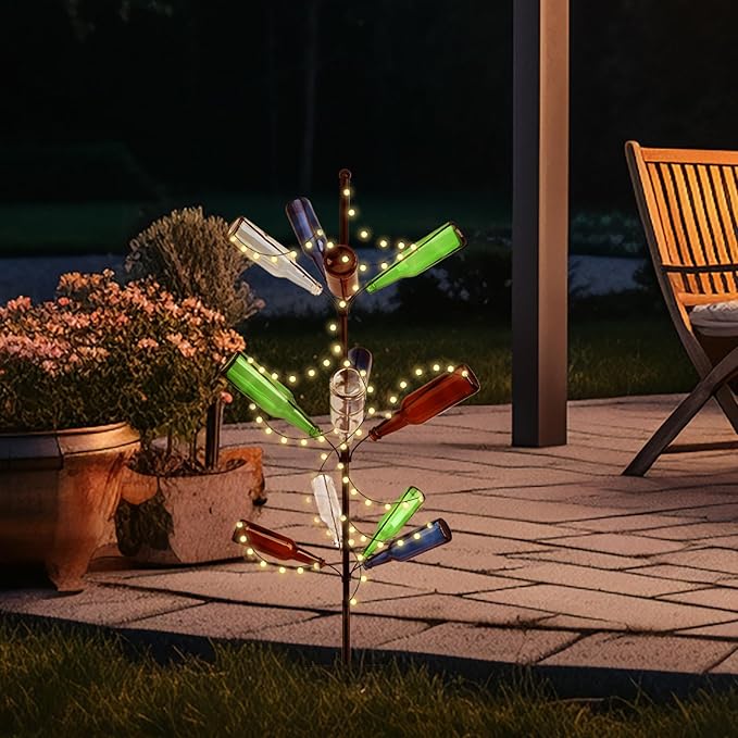 2 Pcs 12 Heavy Duty Metal Wine Bottle Tree Garden Outside 47 Inches Tall Decorative Colorful Glass Bottle Holders Artificial Rustproof Display Stand Garden Art for Lawn Yard Outdoor Decor