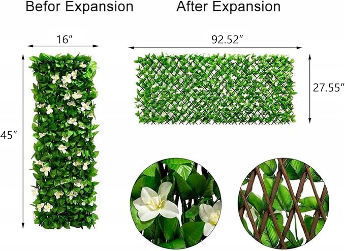 DOEWORKS Expandable Fence Privacy Screen for Balcony Patio Outdoor, Faux Ivy Fencing Panel for Backdrop Garden Backyard Home Decorations - 4PACK