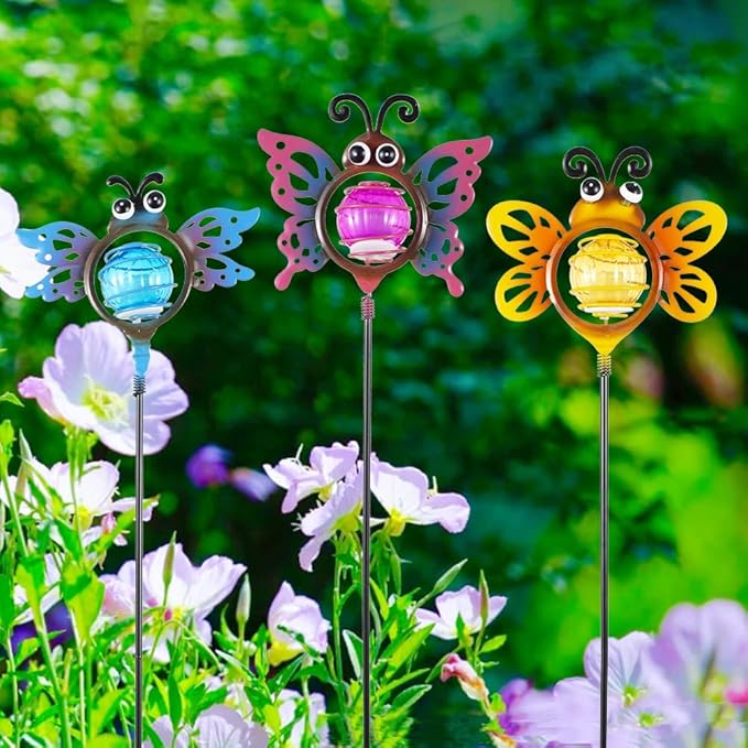 Decorative Solar Lights Outdoor Solar Bee Lights 3 Pcs,Garden Decorative Stake Lights for Pathway Yard Lawn Decoration Mothers Day Mom Gifts