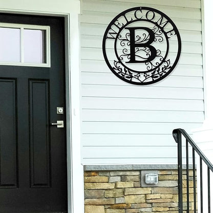 Metal Monogrammed Initial Welcome Sign, Metal Letter Wall Art Decor, Name Sign for Home Porch Front Door Outdoor (B)