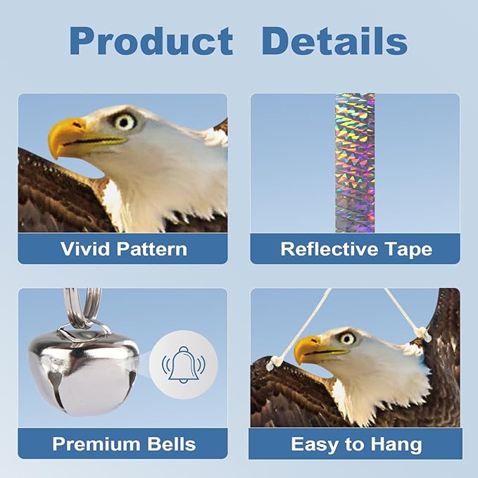 4PCS Flat Fake Hawk to Keep Pigeon Away from Porch Plastic Hawk to Scare Woodpecker Away from House with Reflective Tape Garden Owls to Scare Pigeon Squirrel for Patio Windows Hanging Hawks Decor